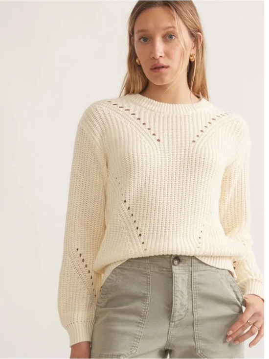 Marine Layer Sweaters - Marine Layer Cream Open-Weave Crewneck Sweater